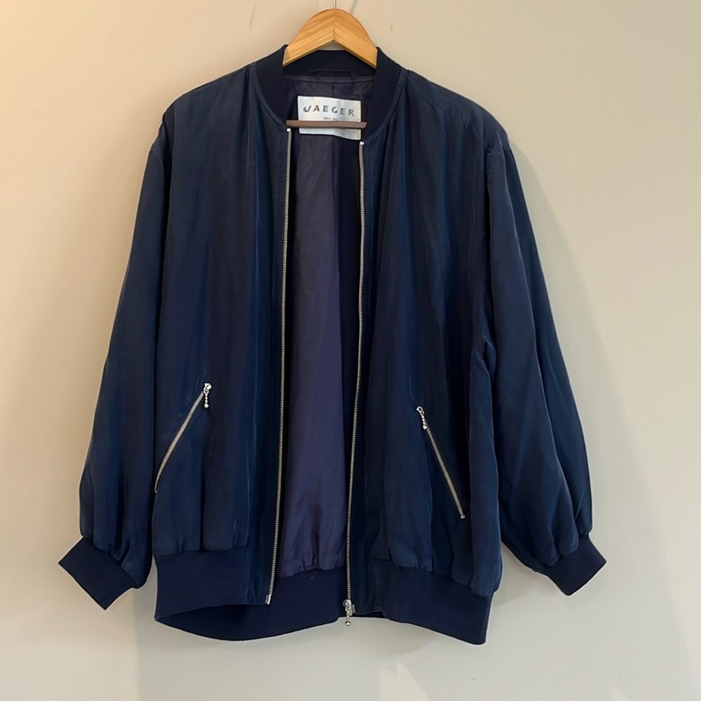 VTG Jaeger Navy Silk Bomber Jacket
